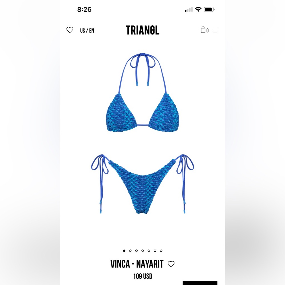 VINCA - NAYARIT triangl blue crochet bikini size small NWT